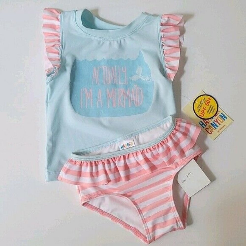 NWT Actually I'm a Mermaid UPF 50 Baby Swim set 12m